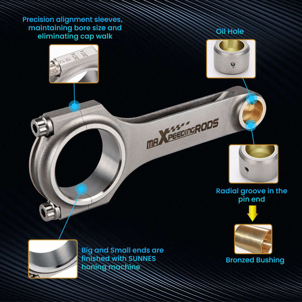 Compatible for Fiat 500 Old Model 2 cylinder 126mm ARP 2000 Connecting Rod - High Performance 4340 EN24 Pleuel Bielle H-Beam Conrod